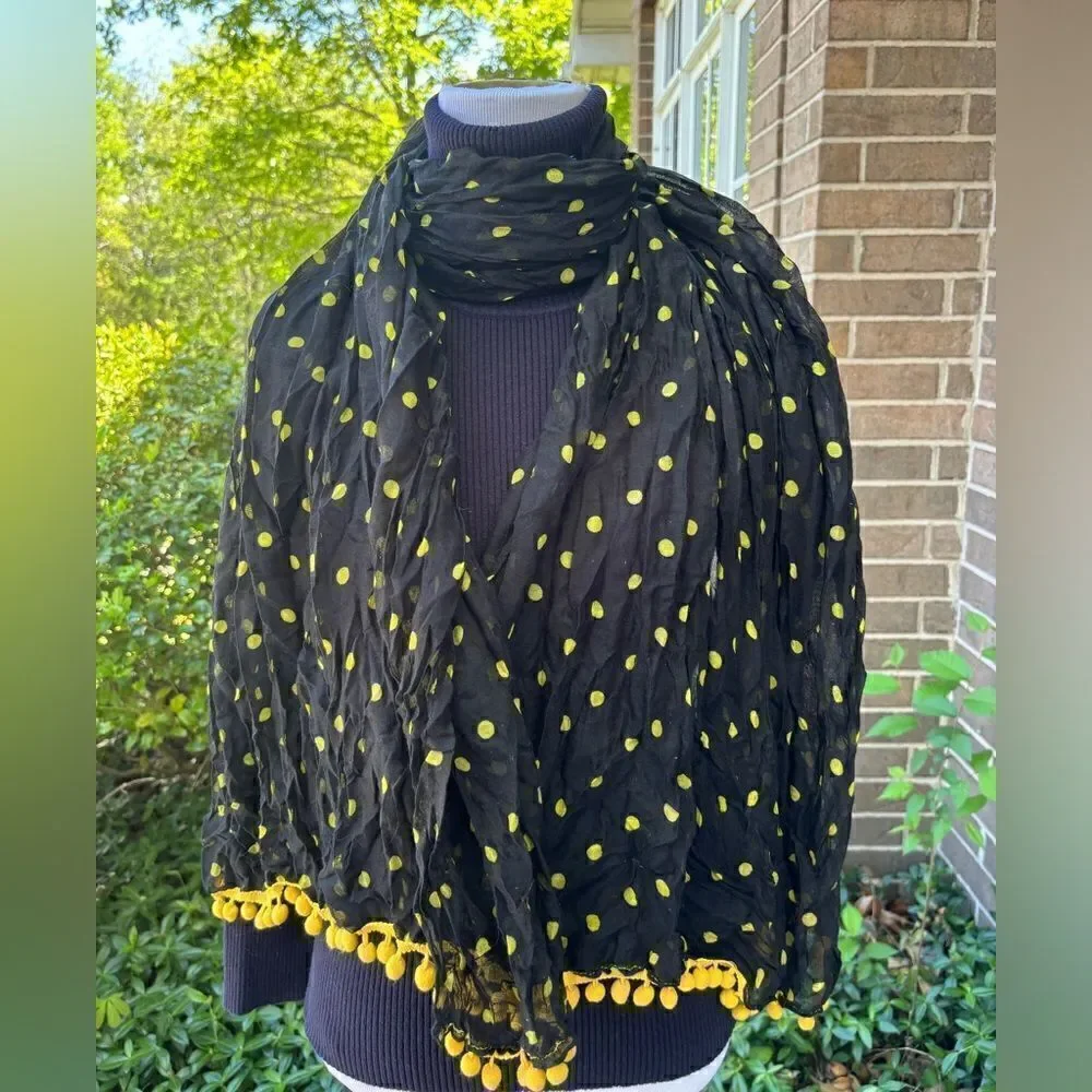 NWT Altar’d State Black and Yellow Polka Dot Scarf/Wrap